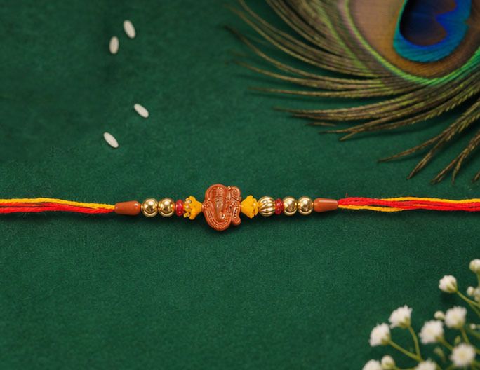 shop exciting Designer Beautiful Designer Rakhi With 1 Chawal & 1 Roli For Brother RK-160 Mauli Thread Rakhi Set-picture-11
