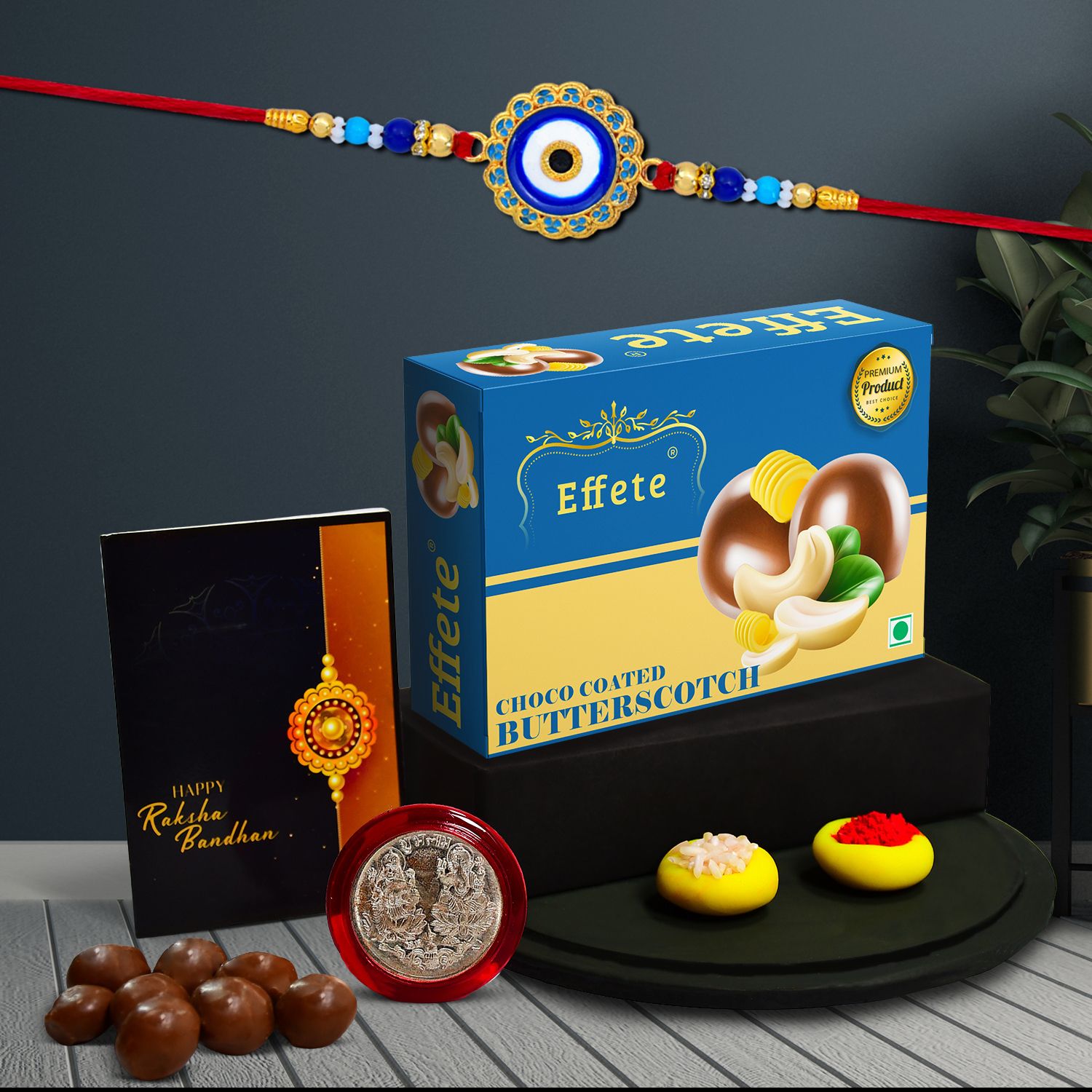 Rakhi Combo for Brother with chocolate Butterscotch(32Gm)Rakhi Set|K1_516_BS32 Assorted Gift Box-image-47
