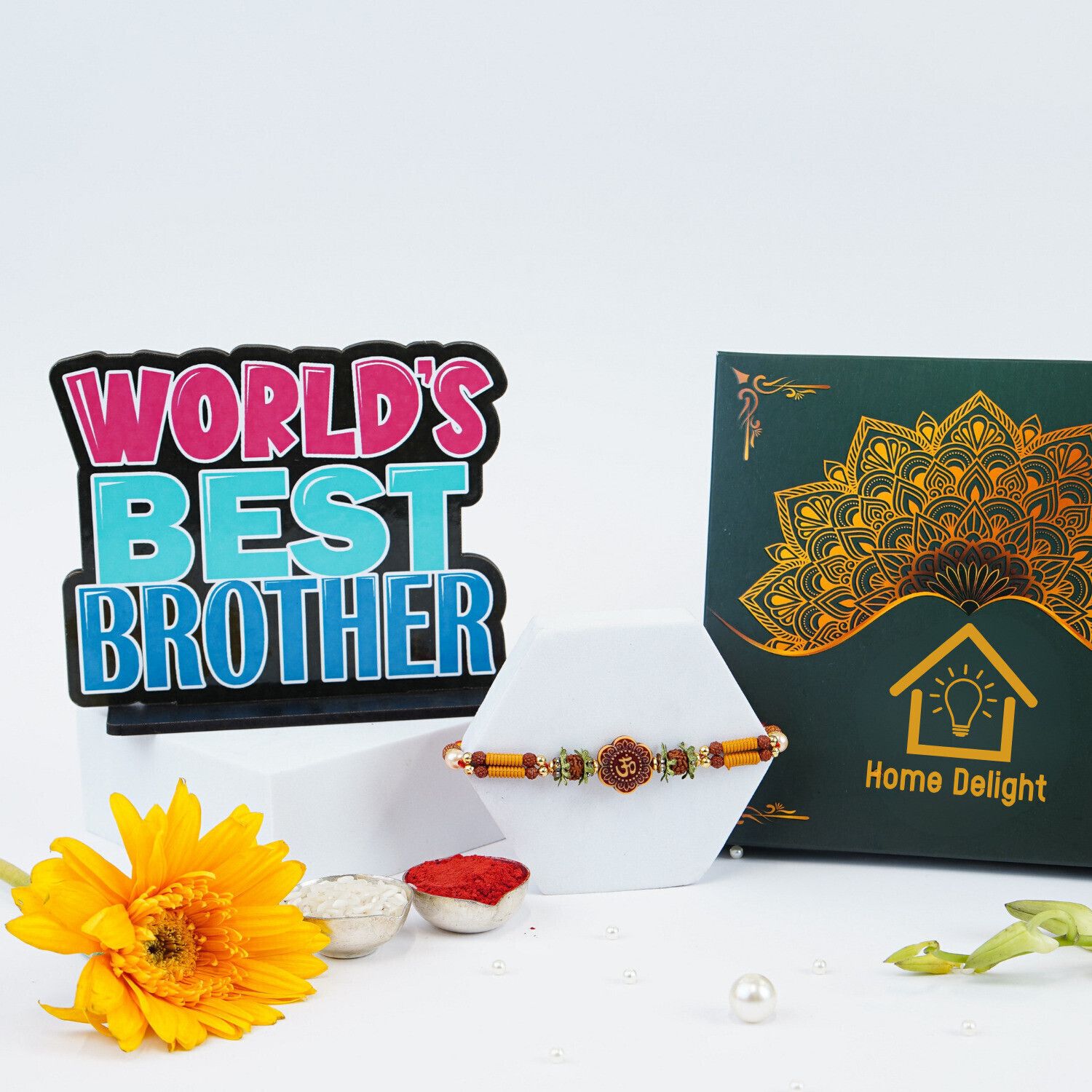 Designer TS-WorldsBest Assorted Showpiece, Rakhi, Chawal Roli Pack Set-image-11