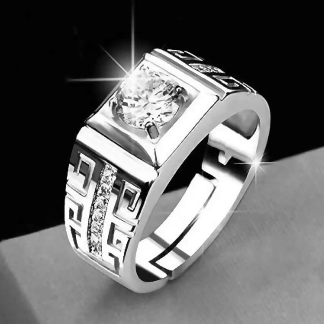 Valentine Stylish Adjustable Ring For Men & Boys Stainless Steel, Brass, Stone, Metal, Copper Cubic Zirconia, Crystal, Diamond Silver Plated Ring-image-41