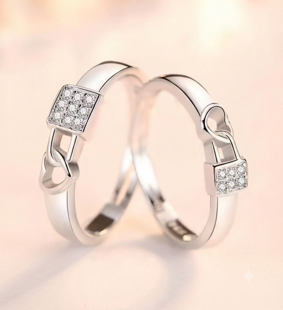 rkgcraft Adjustable Silver Ring | Couple Ring| Double Ring| Combo Pack of Ring| Pack Of 2 Alloy, Stainless Steel, Silver Cubic Zirconia Silver Plated Ring Set-picture-15