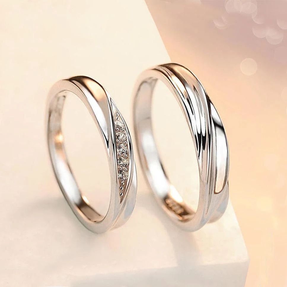 viibesle Adjustable Couple Ring for lovers in silver stylish king Queen design Alloy Cubic Zirconia Silver Plated Ring Set-picture-12