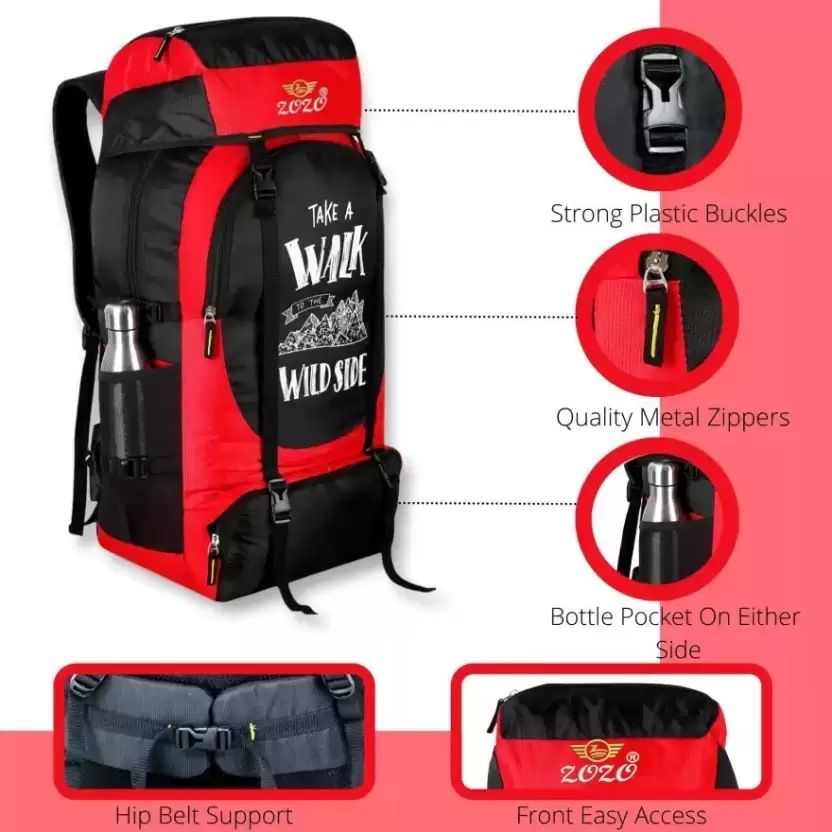 zozo Mountain Rucksacksbag Hiking Trekking Camping Bag Travel Backpack -60L (RED) Rucksack - 60 L-picture-12