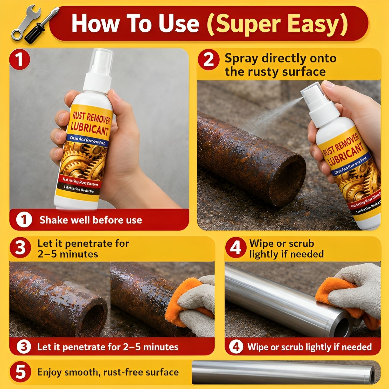 Rust Cleaner Spray with Lubricant | Anti-Rust Protection for Tools & Iron Rust Removal Solution with Trigger Spray-image-24