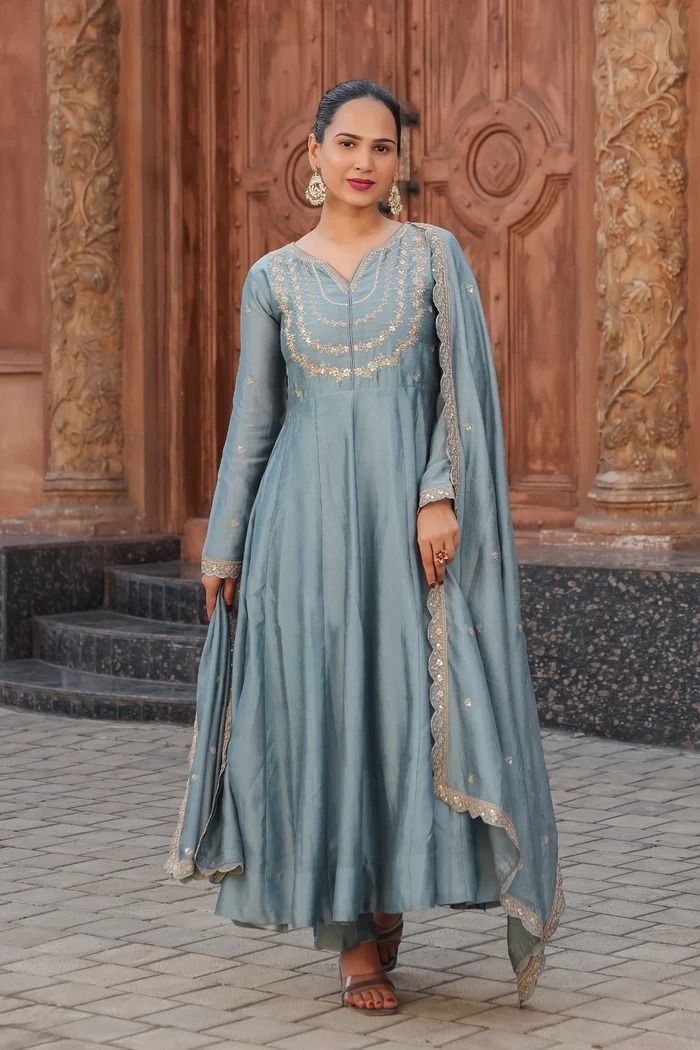 Embroidered Anarkali Kurta, Bottom & Dupatta Set-image-45