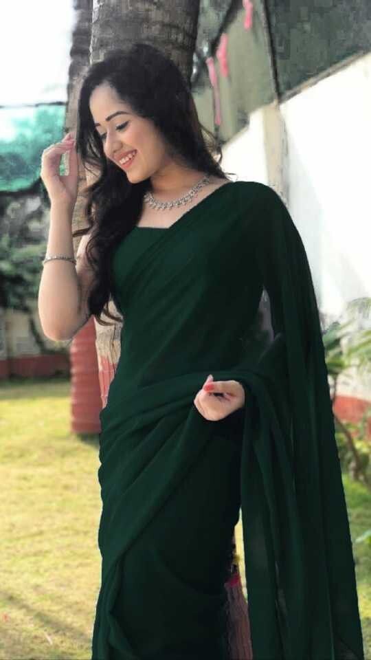 Solid/Plain Bollywood Georgette Saree-image-47