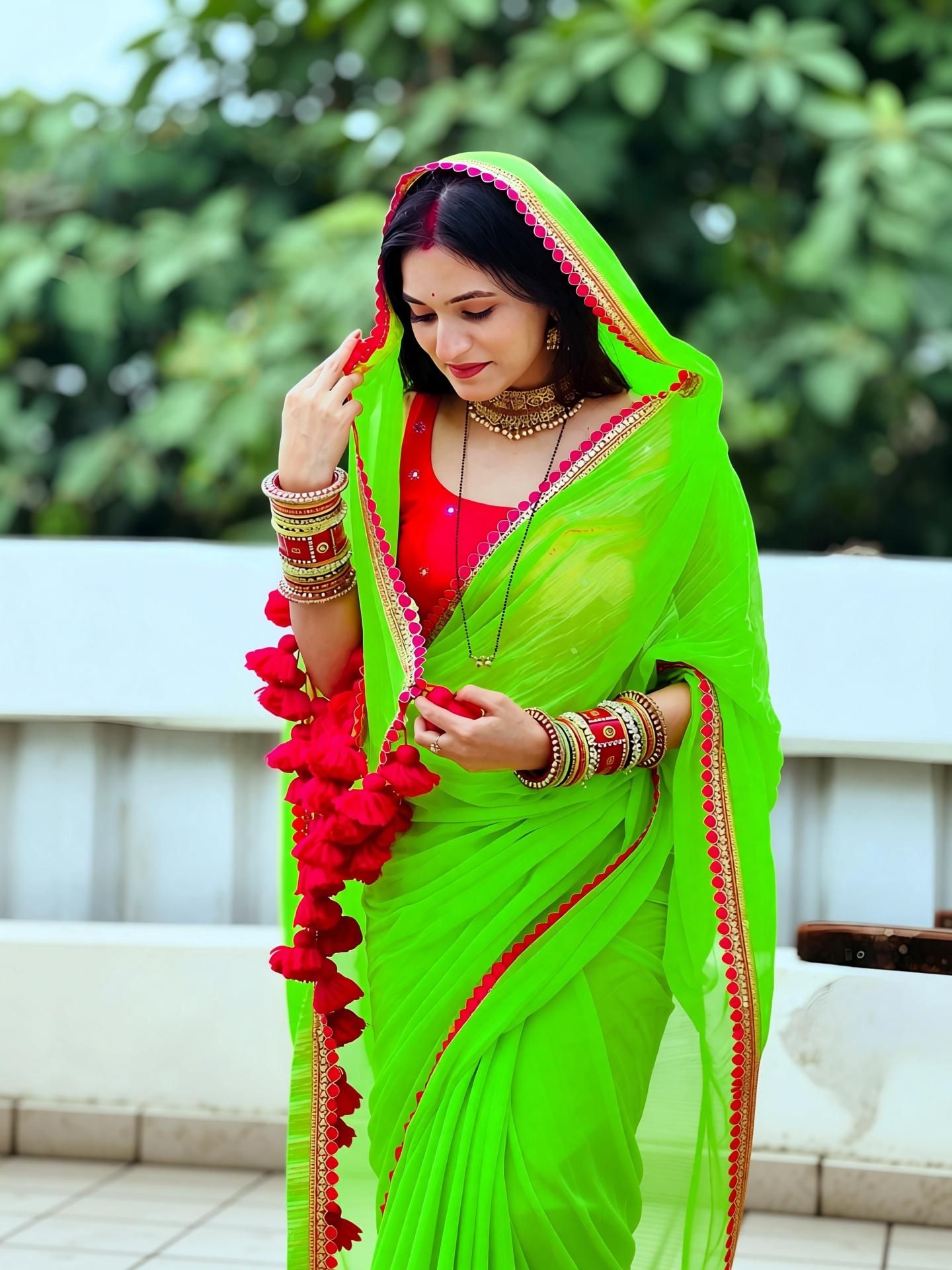 Solid/Plain Daily Wear Georgette Saree-image-45