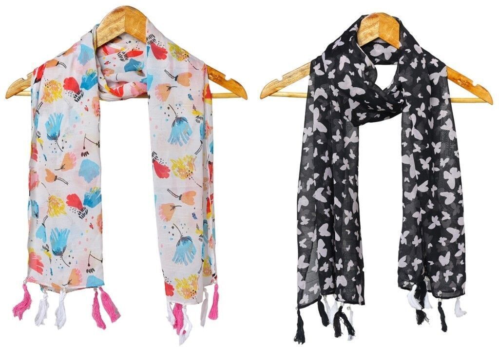 mss Printed Chiffon Women Multicolor Stole, Scarf, Fancy Scarf-picture-40