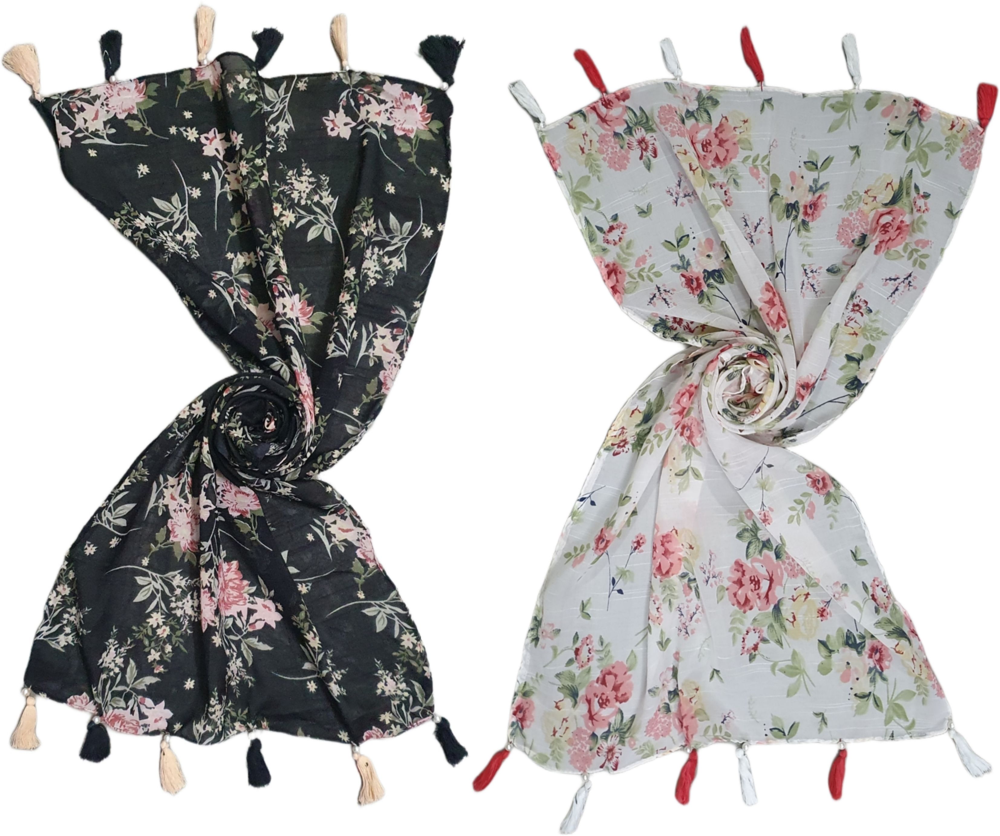Geometric Print, Floral Print Chiffon Women Multicolor Scarf, Fancy Scarf, Stole-image-13