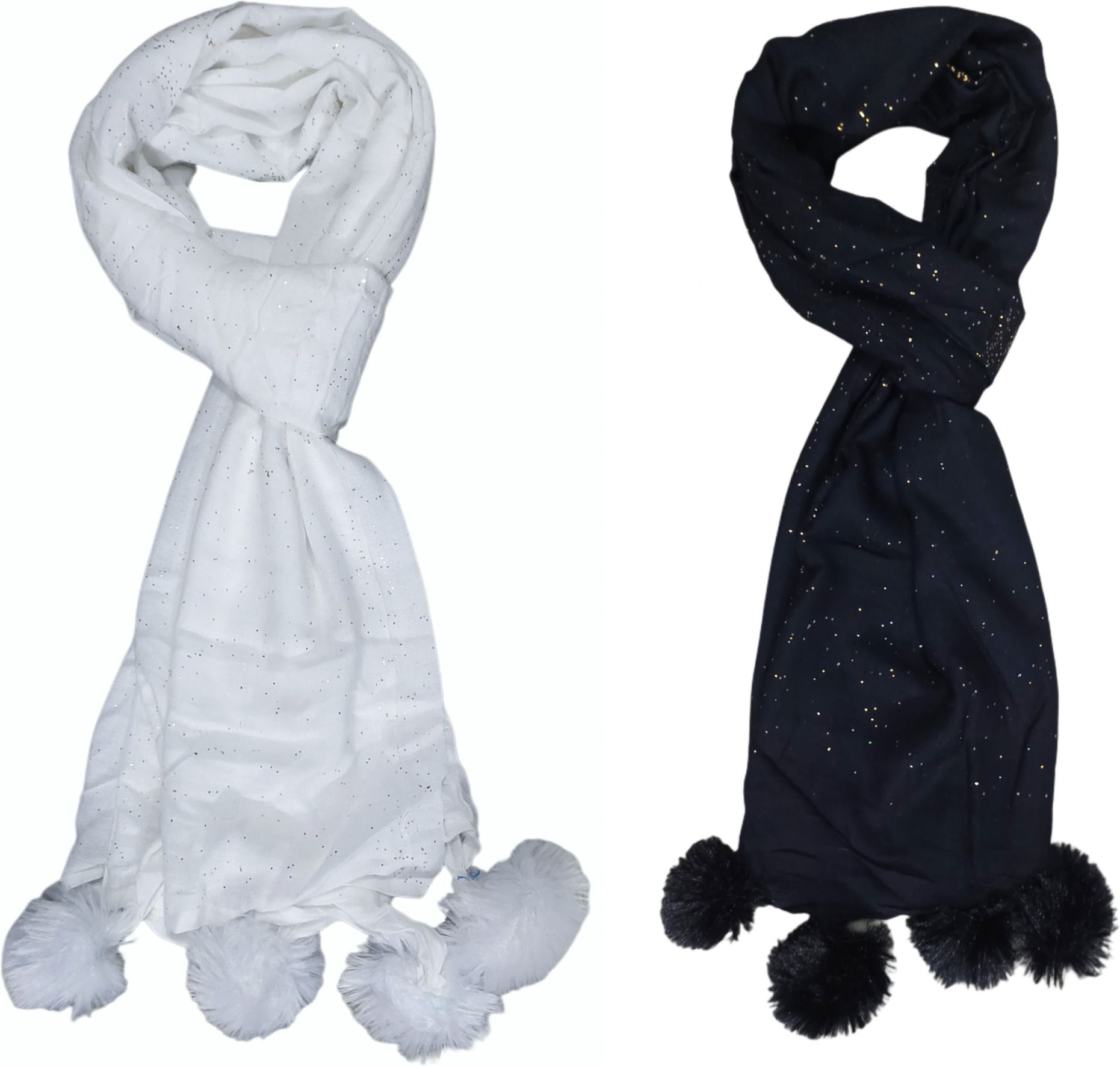 Embellished, Solid Rayon Women Black, White Fancy Scarf, Scarf, Stole-image-21