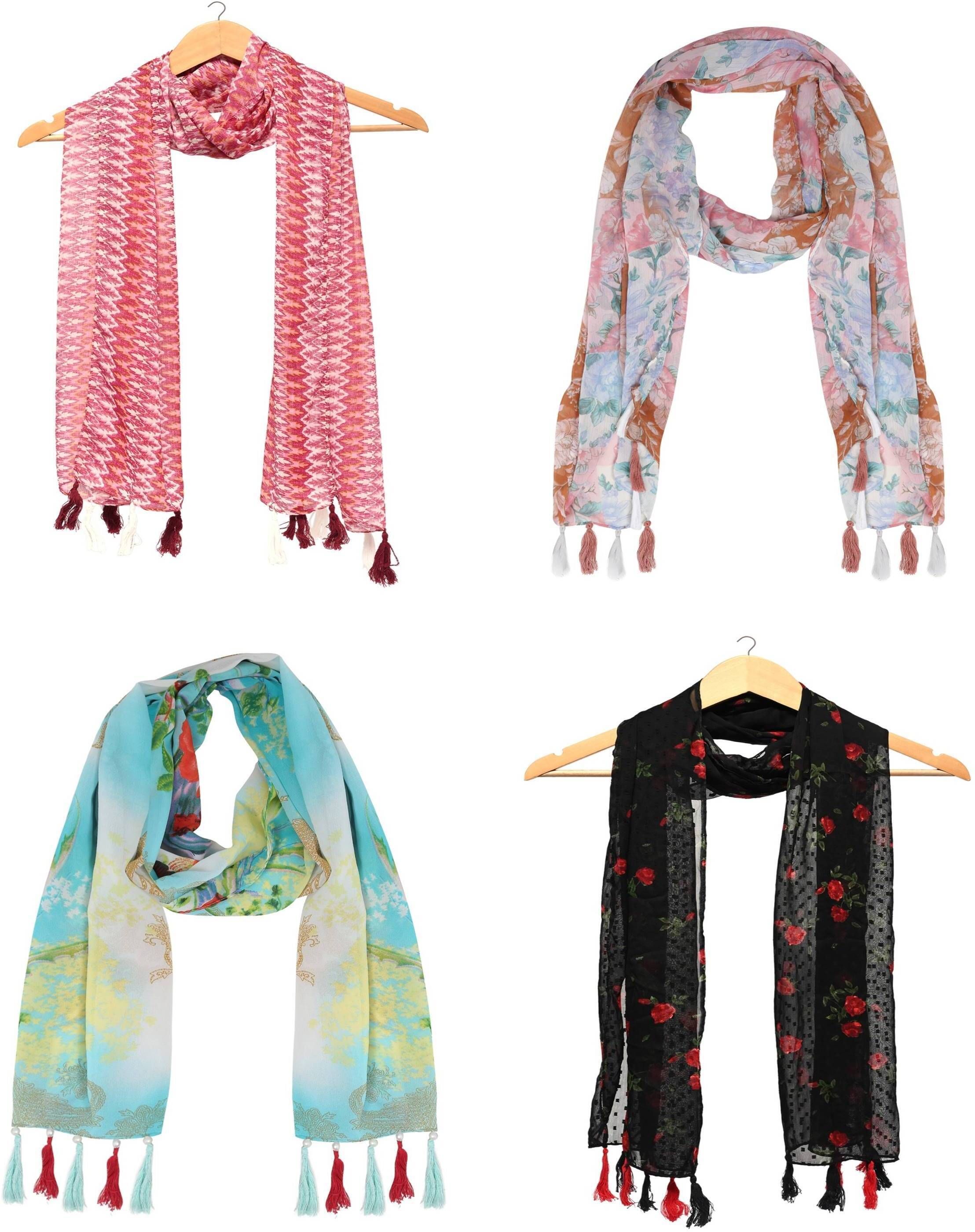 xmsfashion Printed Chiffon Women Multicolor Scarf, Stole, Fancy Scarf-picture-28