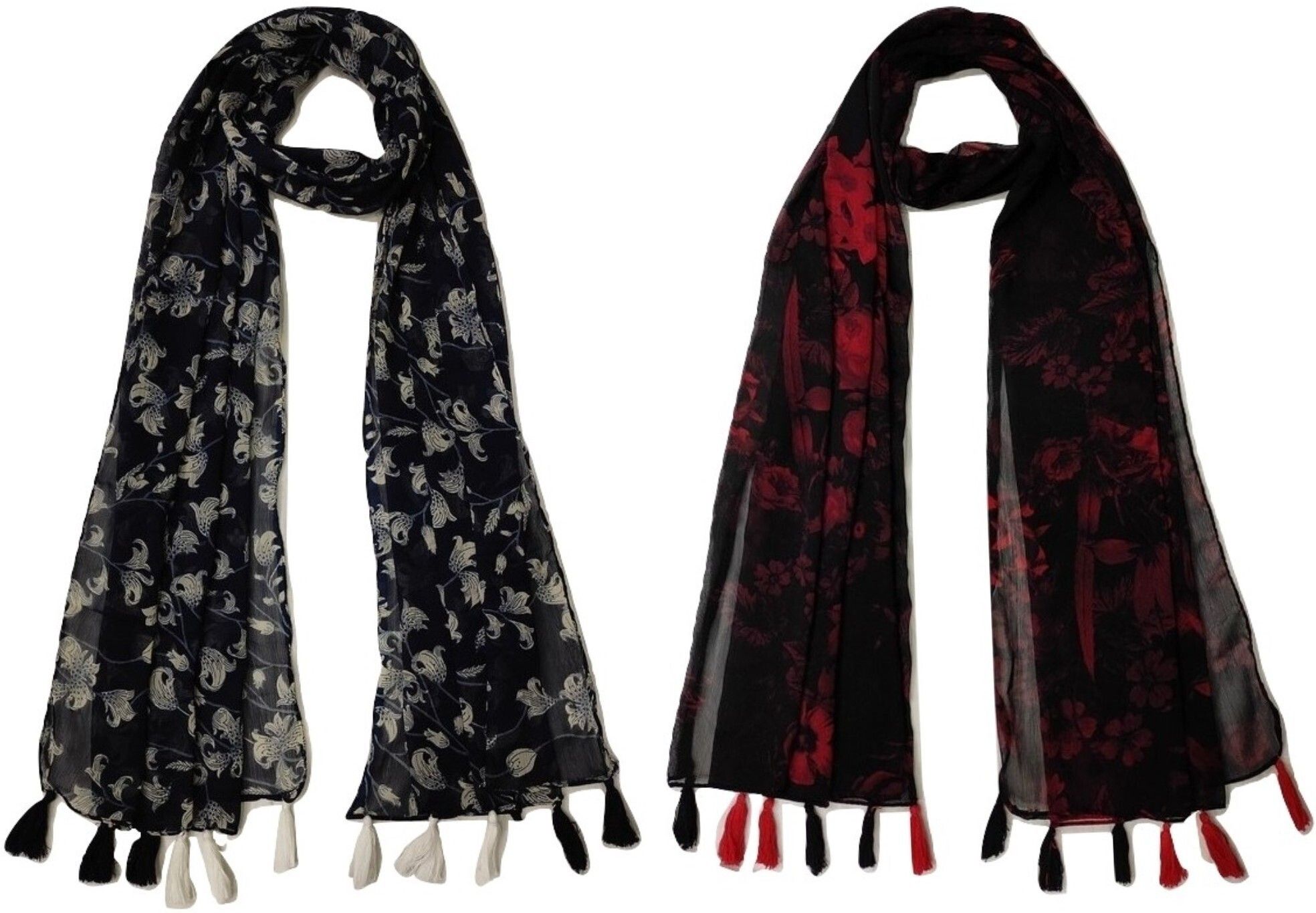 stolevilla Printed Chiffon Women Black, Red Scarf, Stole, Fancy Scarf-picture-25