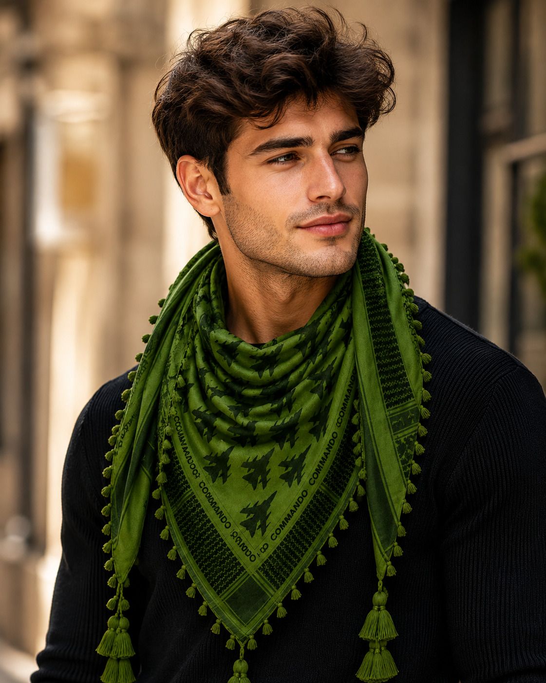 Embroidered Pure Cotton Men Black, Green Scarf-image-22