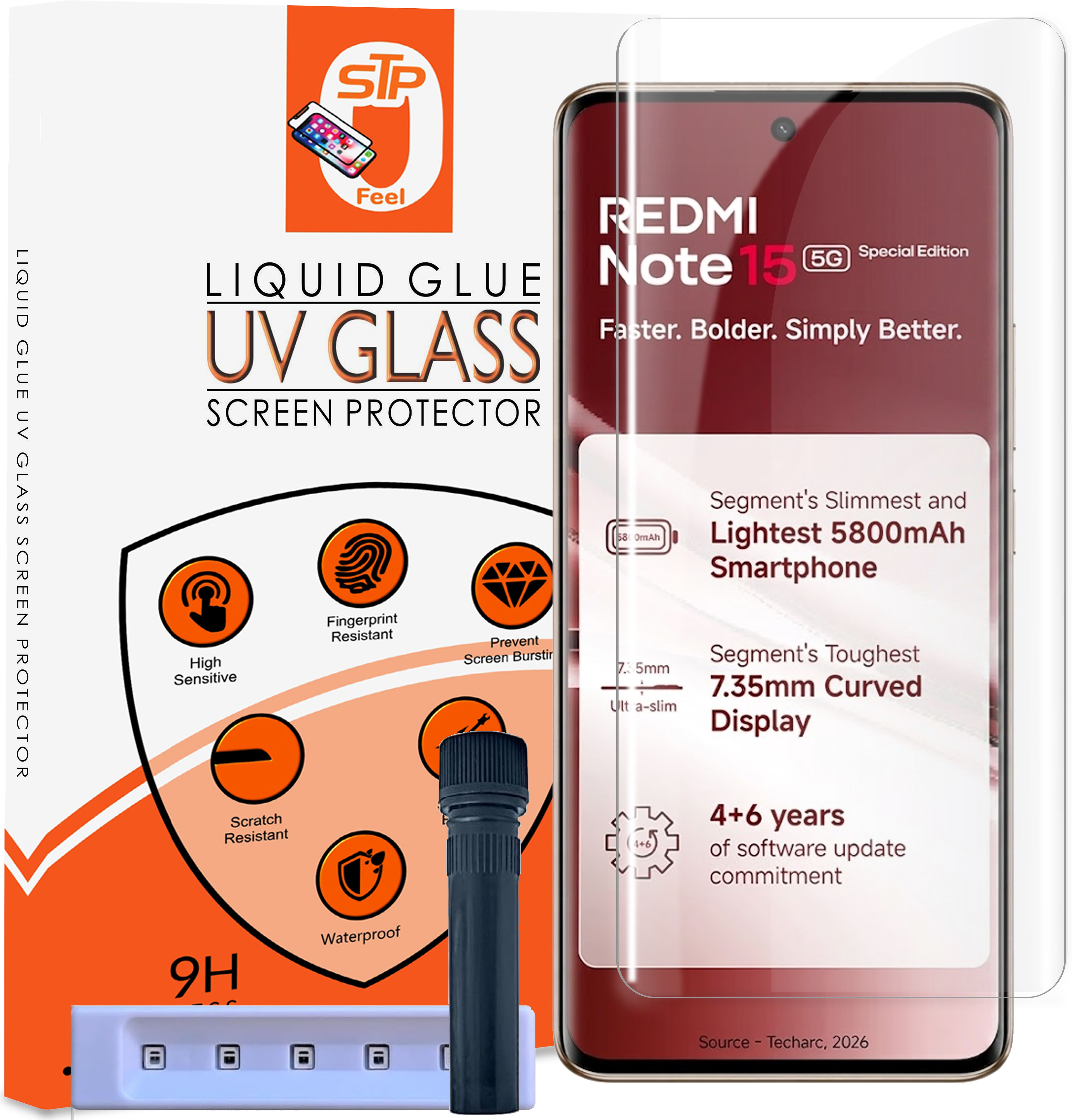STP FEEL Tempered Glass Guard for Xiaomi Redmi Note 15 Special/ Note 15 SE 5G HD+ UV Curved Screen Protector Guard with Easy Installation Kit-image-21