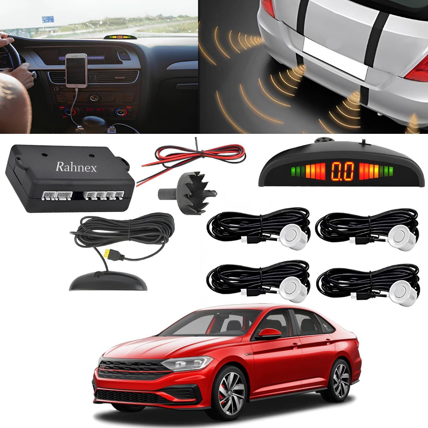 4PcsWhite Parking Sensor With Led Display Increased Safety For Passangers -280 Car Reverse Parking Sensor Kit 4White Sensors LED Display Buzzer For Vento 2020 Parking Sensor-image-22