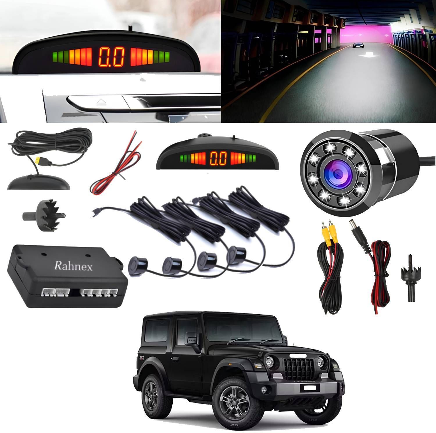 Buzzer Alert, Waterproof Rear View Camera Parking Assist for Thar Roxx 2025 Reverse Parking Camera & 4 Parking Sensors 8LED Night Vision LED Display-256 Parking Sensor-image-48