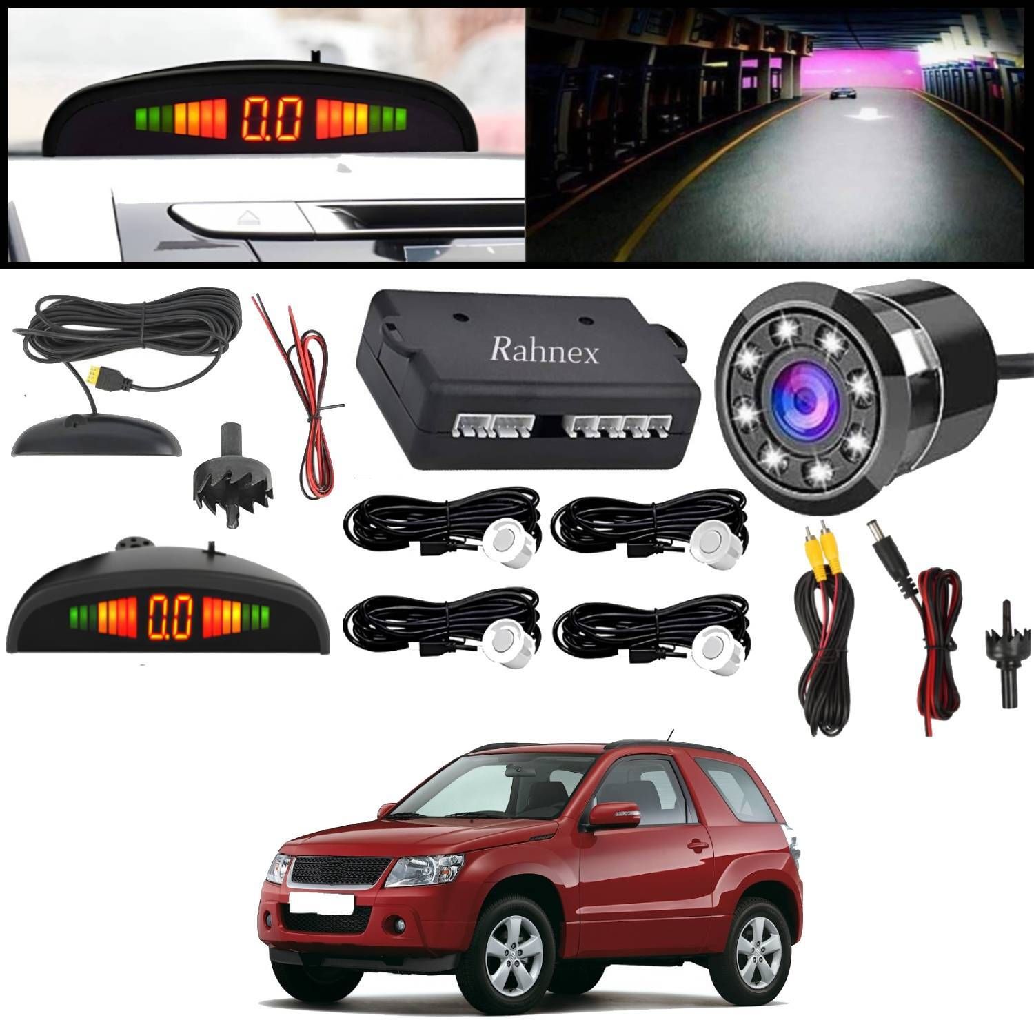 Reverse Parking Camera & 4pcs Parking Sensors 8LED Night Vision LED Display Buzzer Alert, Waterproof Rear View Camera Parking Assist for Grand Vitara 2010 Parking Sensor-image-37