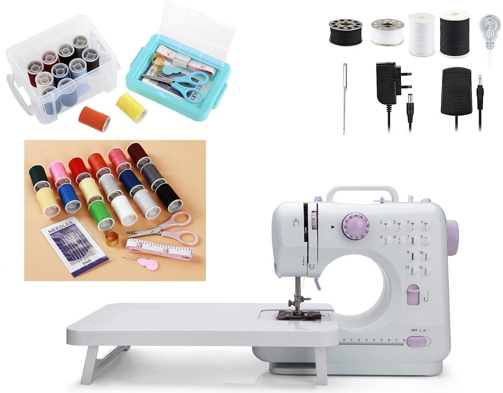 Portable Sewing Machine 12 Built-in Stitches with Extension Table & Sewing Kit Electric Sewing Machine-image-18