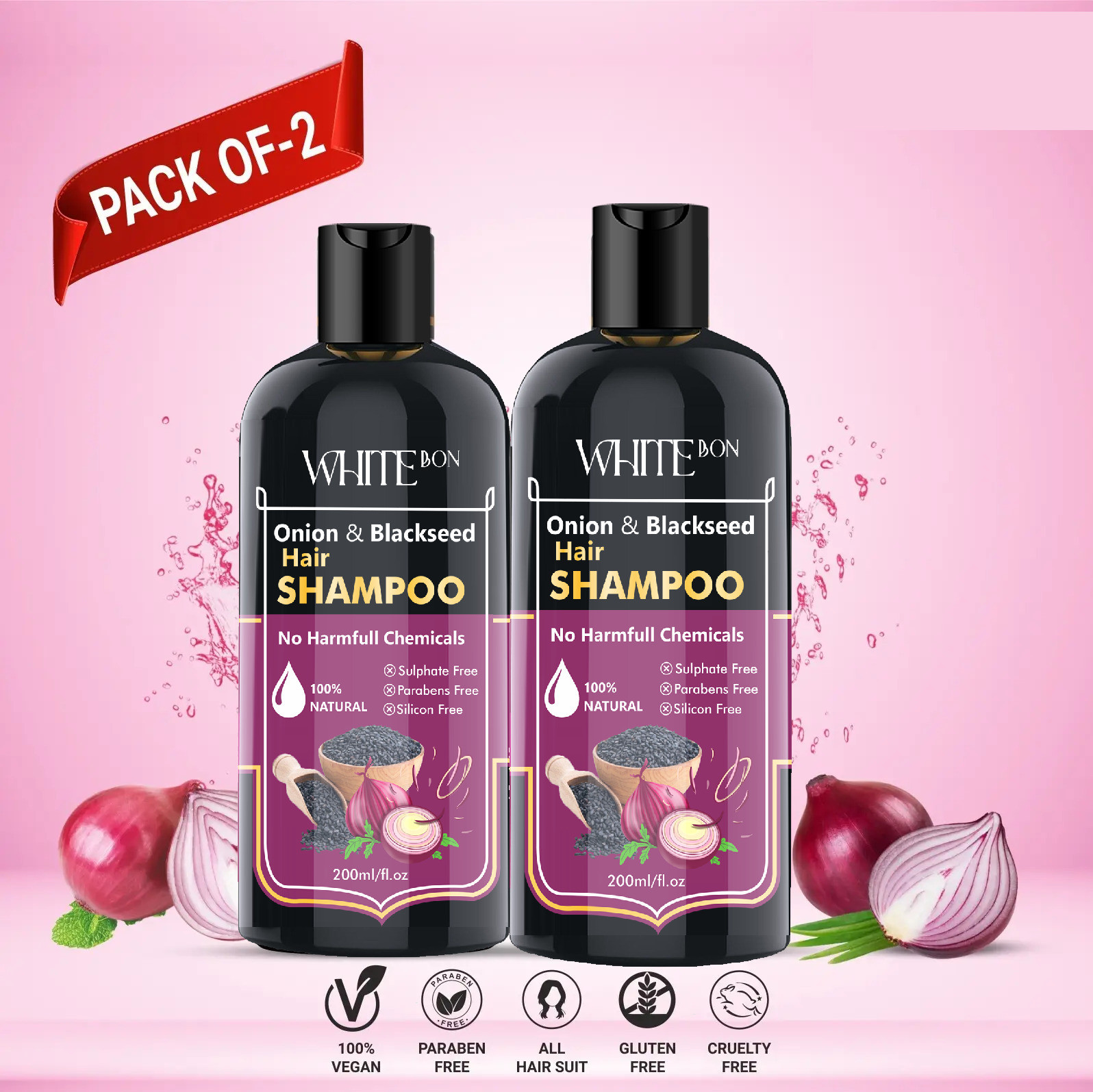 white bon Red Onion Black Seed Onion Shampoo with Hair fall and Dandruff Control image 1
