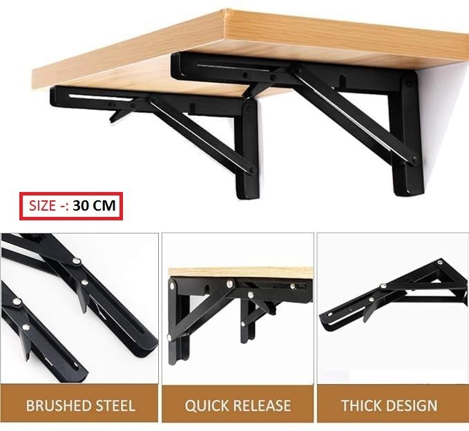 infixmart Folding Shelf Brackets, Wall Mounted Space Saver,30CM Shelf Bracket 30 cm Shelf Bracket-picture-15
