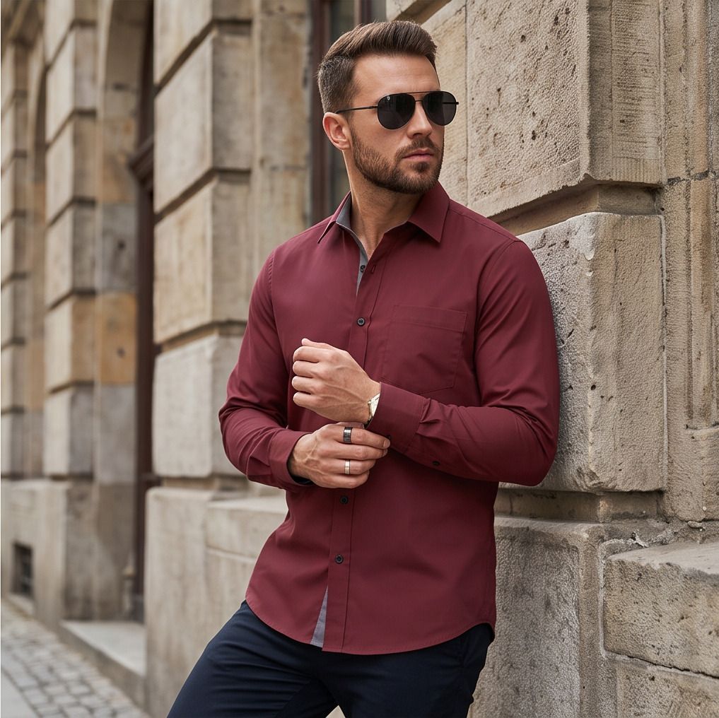 boninos Men Regular Fit Solid Cut Away Collar Casual Shirt-picture-33