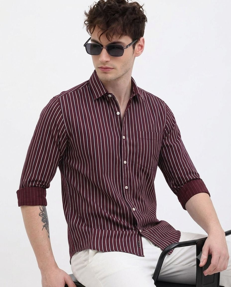 youth first Men Slim Fit Striped Spread Collar Casual Shirt-picture-11