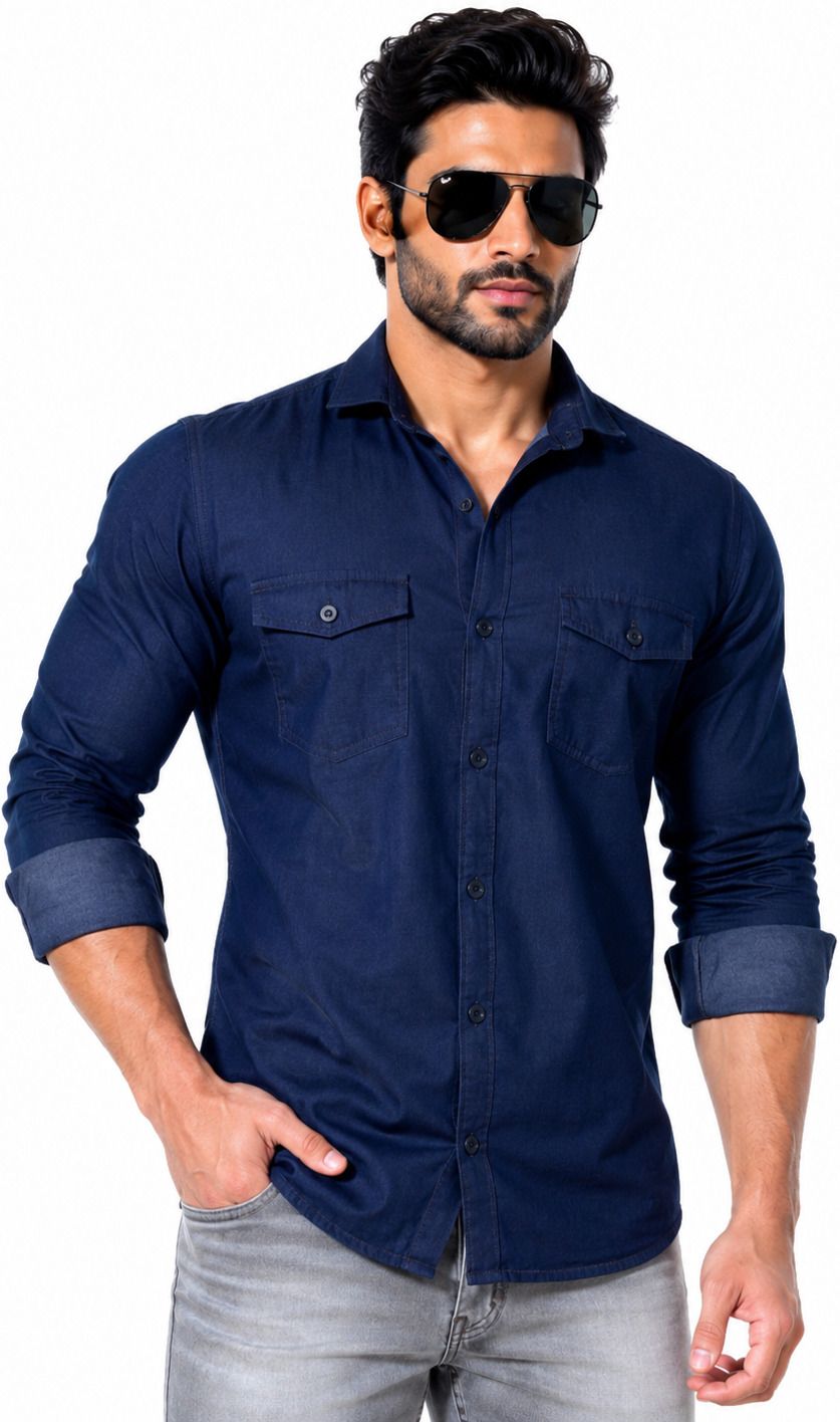styloketh Men Regular Fit Washed Curved Collar Casual Shirt-picture-2