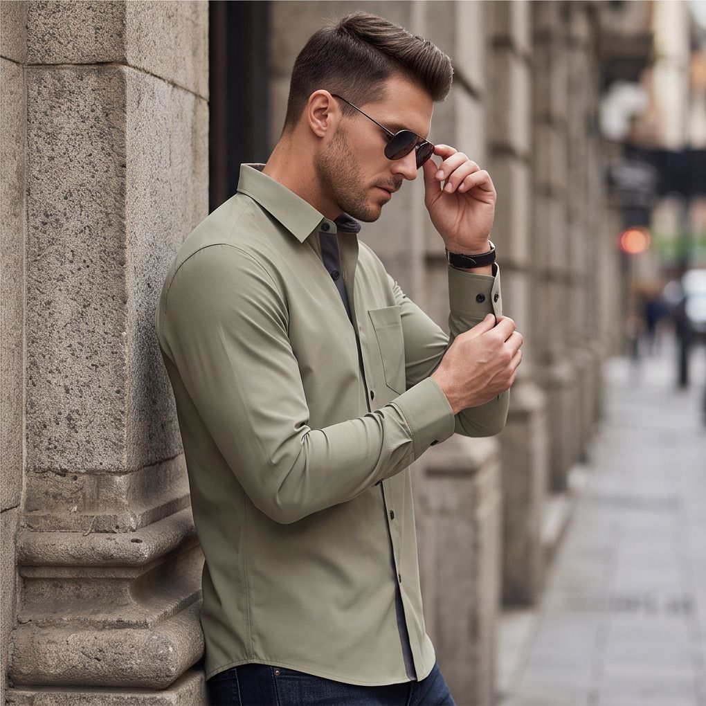boninos Men Regular Fit Solid Cut Away Collar Casual Shirt-picture-34