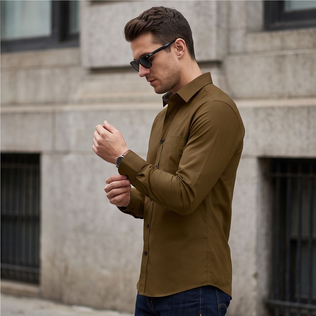 boninos Men Regular Fit Solid Cut Away Collar Casual Shirt-picture-30
