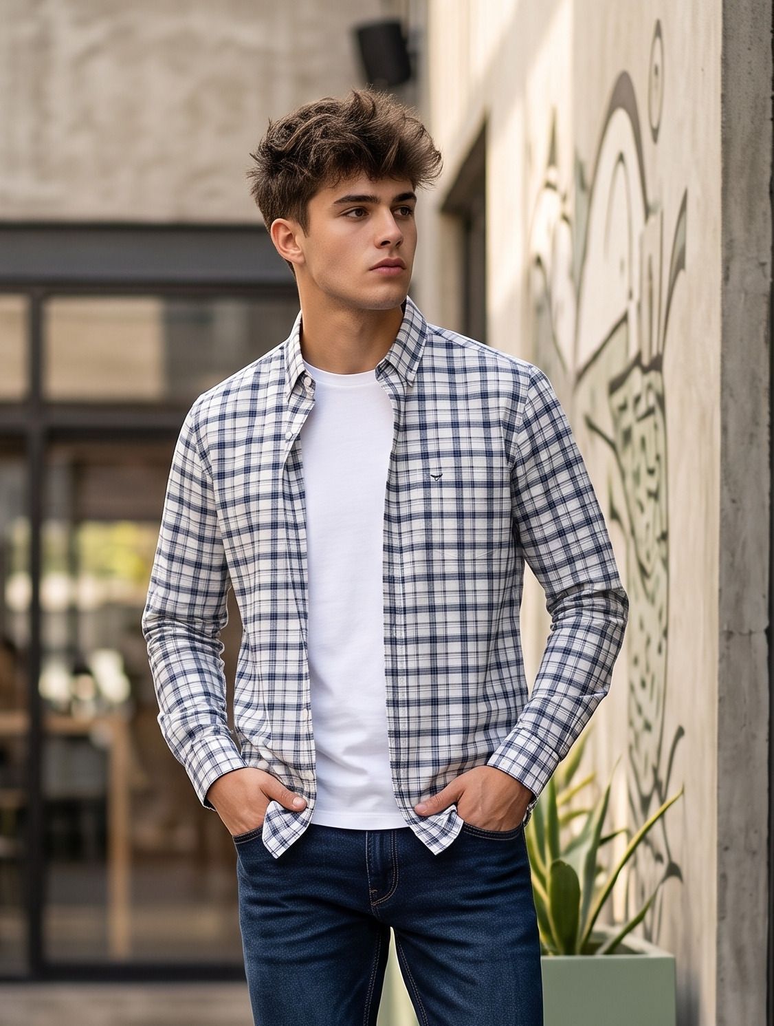 usona Men Regular Fit Checkered Spread Collar Casual Shirt-picture-24