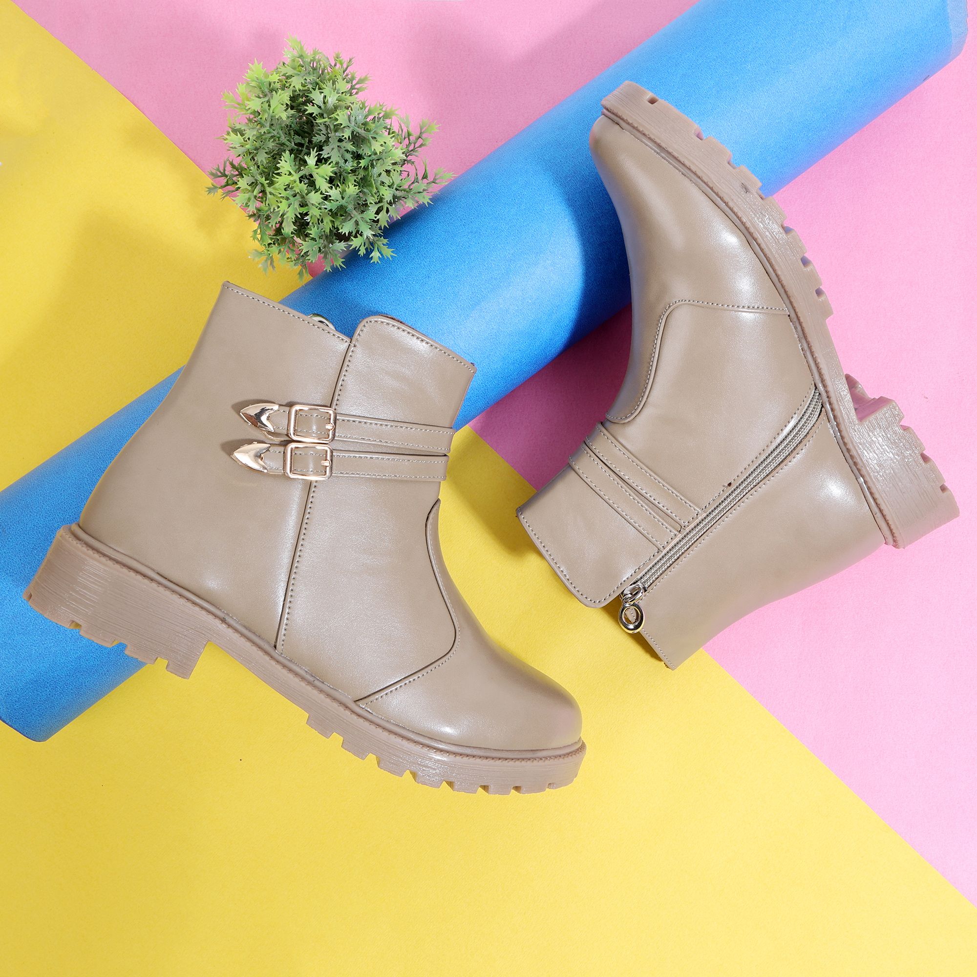Padchin Women Monk Strap Block Heeled Zipper Closure Chiku Boots Boots For Women-image-48