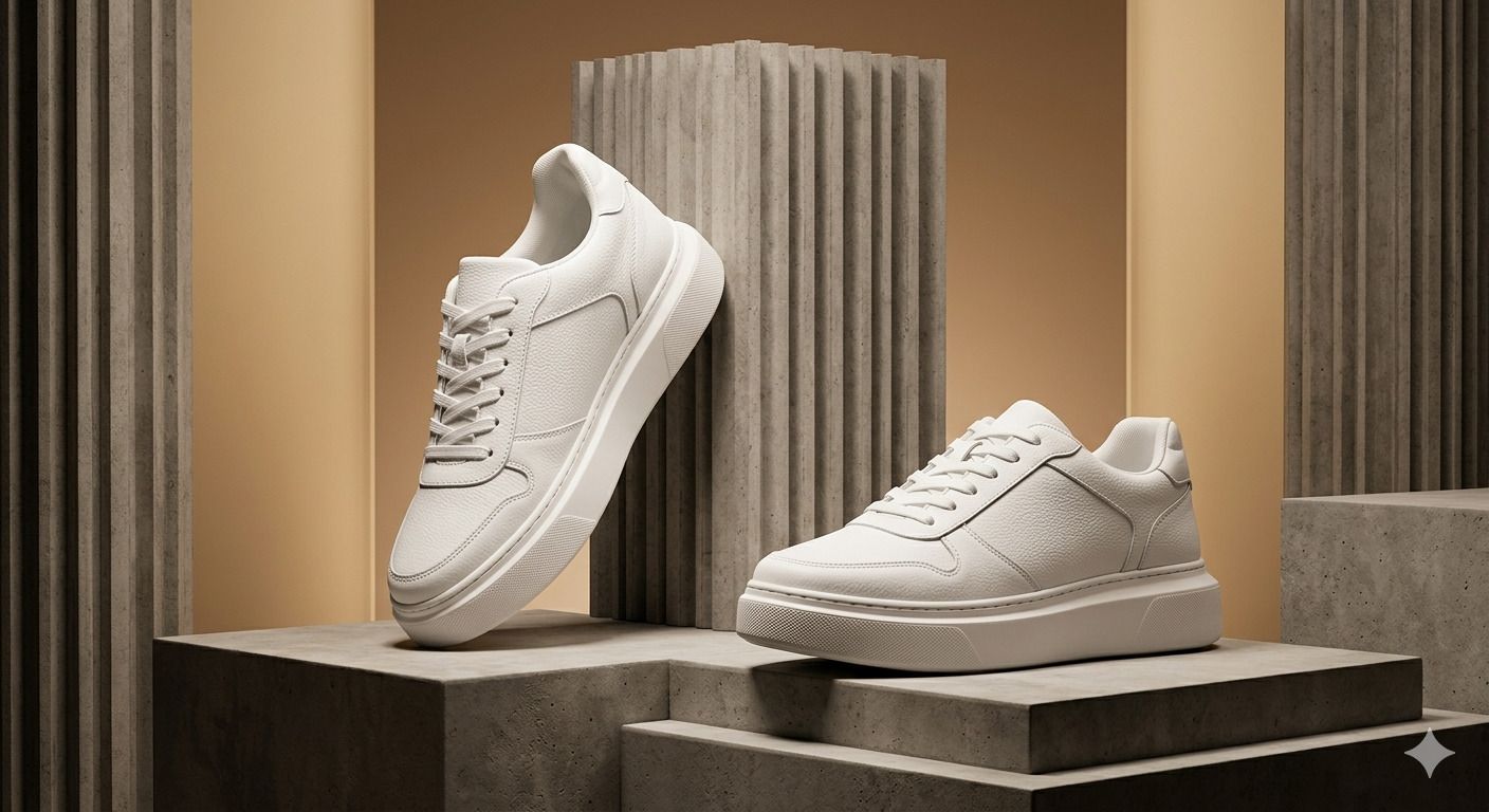 Men's White Leather Sneakers Chunky Low-Top Fashion Shoes Sneakers For Men-image-3