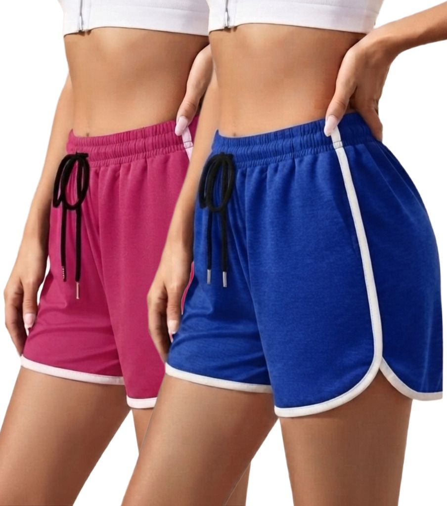 fasha Pack of 2 Solid Women Multicolor Gym Shorts, Running Shorts, Sports Shorts-picture-11