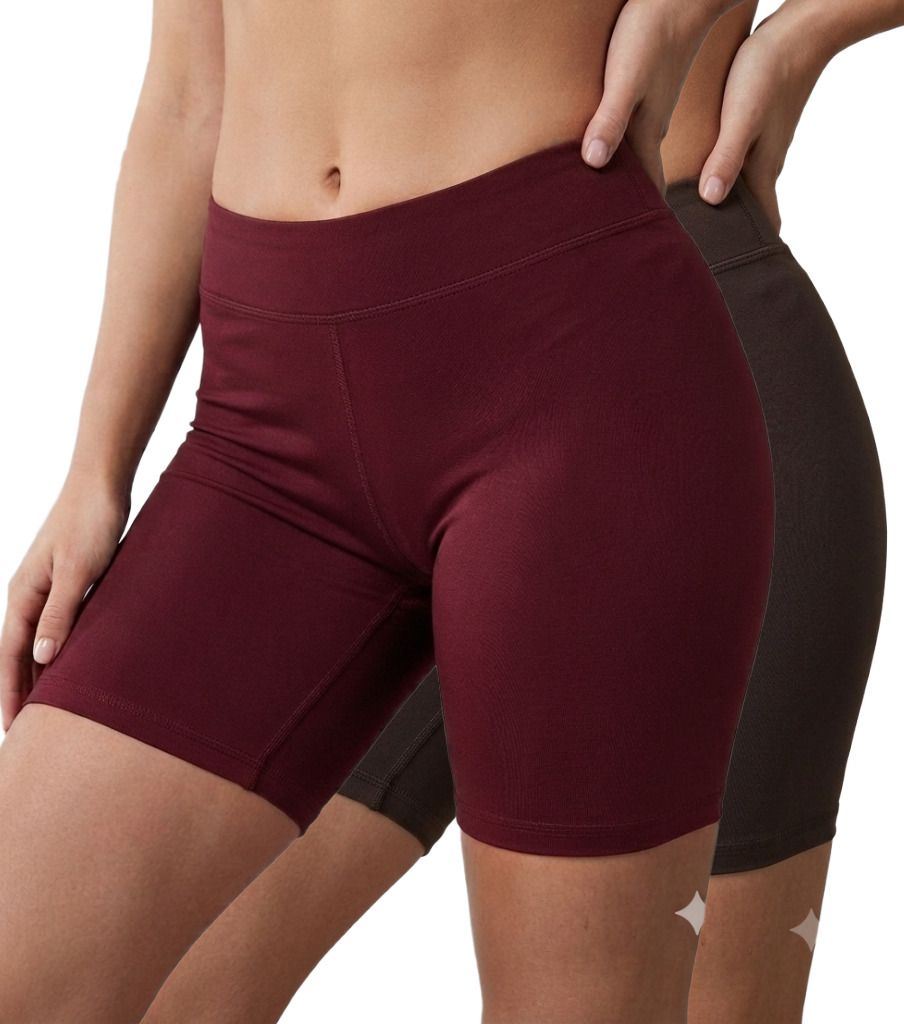 eha Pack of 2 Solid Women Multicolor Gym Shorts-picture-24
