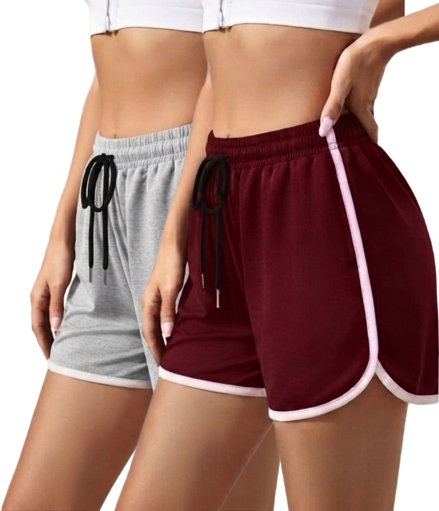 unfld Pack of 2 Solid Women Multicolor Gym Shorts, Running Shorts, Sports Shorts-picture-20