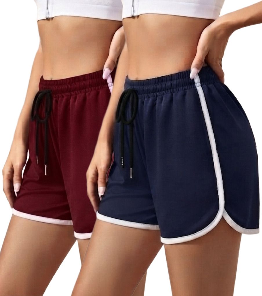 unfld Pack of 2 Solid Women Multicolor Gym Shorts, Running Shorts, Sports Shorts-picture-3