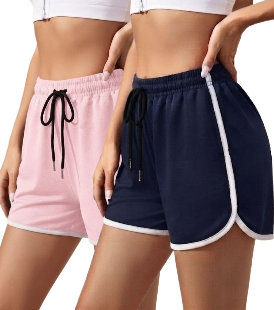 fasha Pack of 2 Solid Women Multicolor Gym Shorts, Running Shorts, Sports Shorts-picture-7