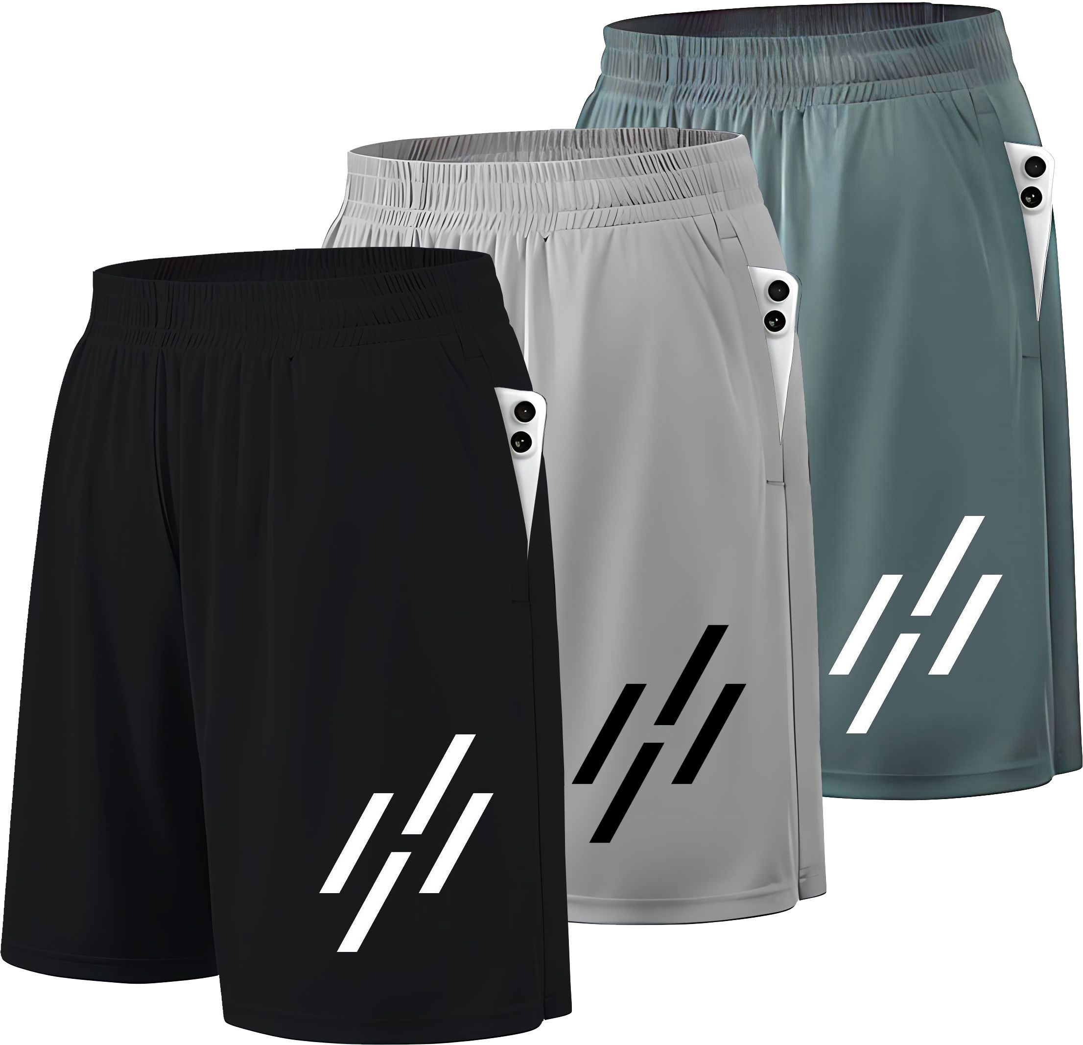 denlike' Pack of 3 Graphic Print Men Black, Silver, Green Gym Shorts, Sports Shorts, Running Shorts, Basic Shorts-picture-13