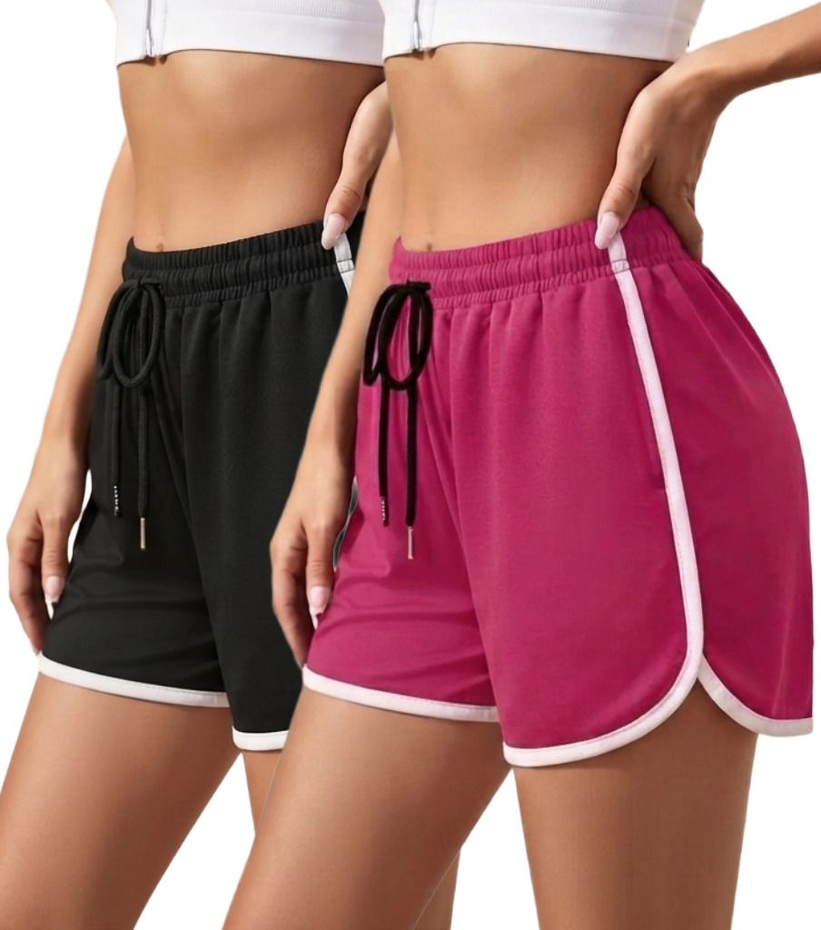 unfld Pack of 2 Solid Women Multicolor Gym Shorts, Running Shorts, Sports Shorts-picture-25
