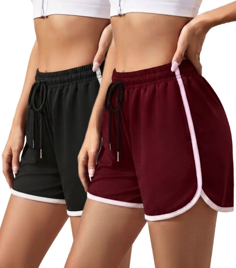 fasha Pack of 2 Solid Women Multicolor Gym Shorts, Running Shorts, Sports Shorts-picture-14