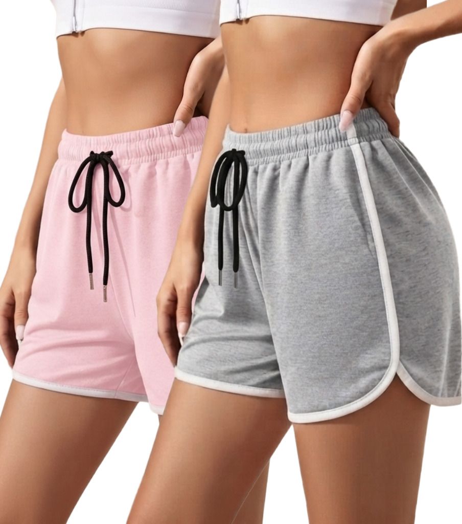 fasha Pack of 2 Solid Women Multicolor Gym Shorts, Running Shorts, Sports Shorts-picture-10