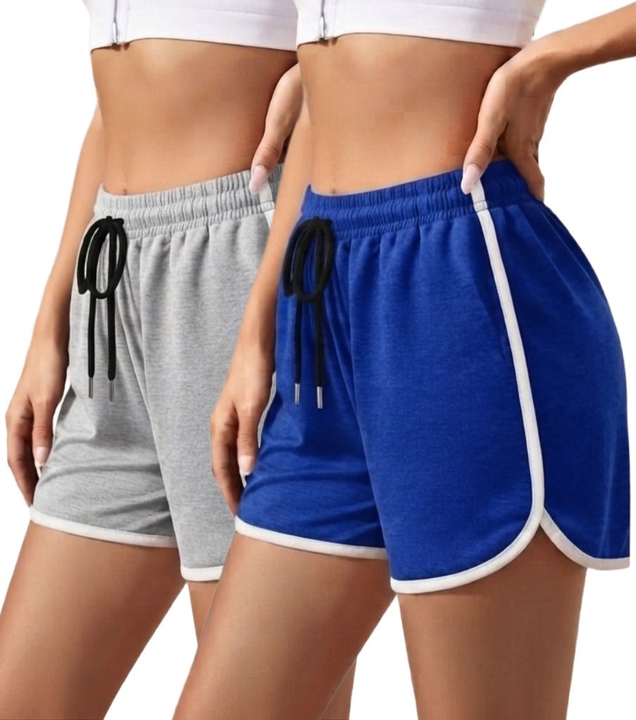 fasha Pack of 2 Solid Women Multicolor Gym Shorts, Running Shorts, Sports Shorts-picture-13