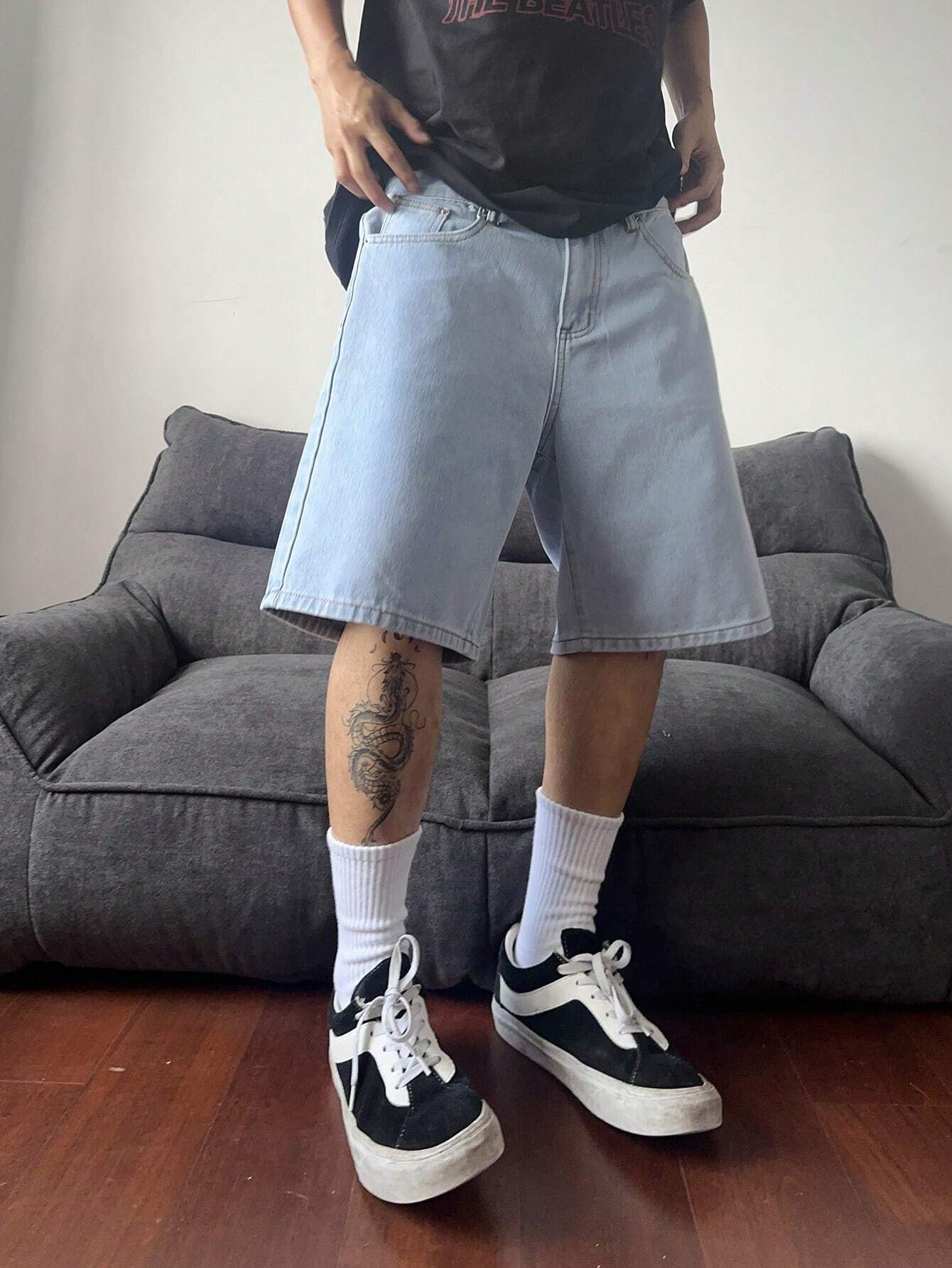 fude pride Solid Men Light Blue Baggy Shorts-picture-17