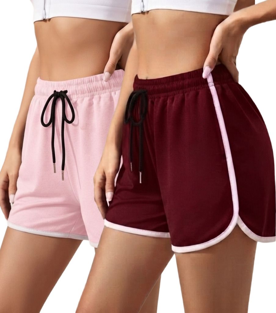 fasha Pack of 2 Solid Women Multicolor Gym Shorts, Running Shorts, Sports Shorts-picture-18