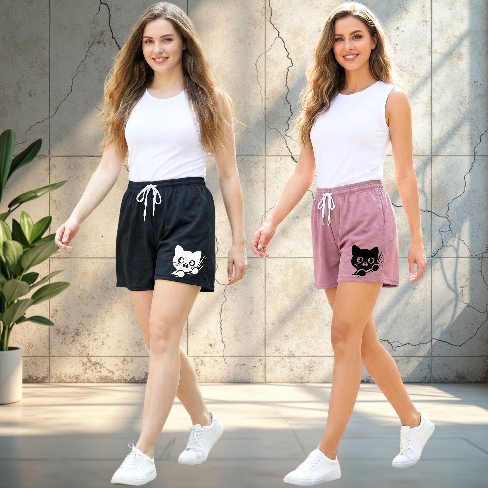 Pack of 2 Solid Women Black, Pink Regular Shorts-image-35