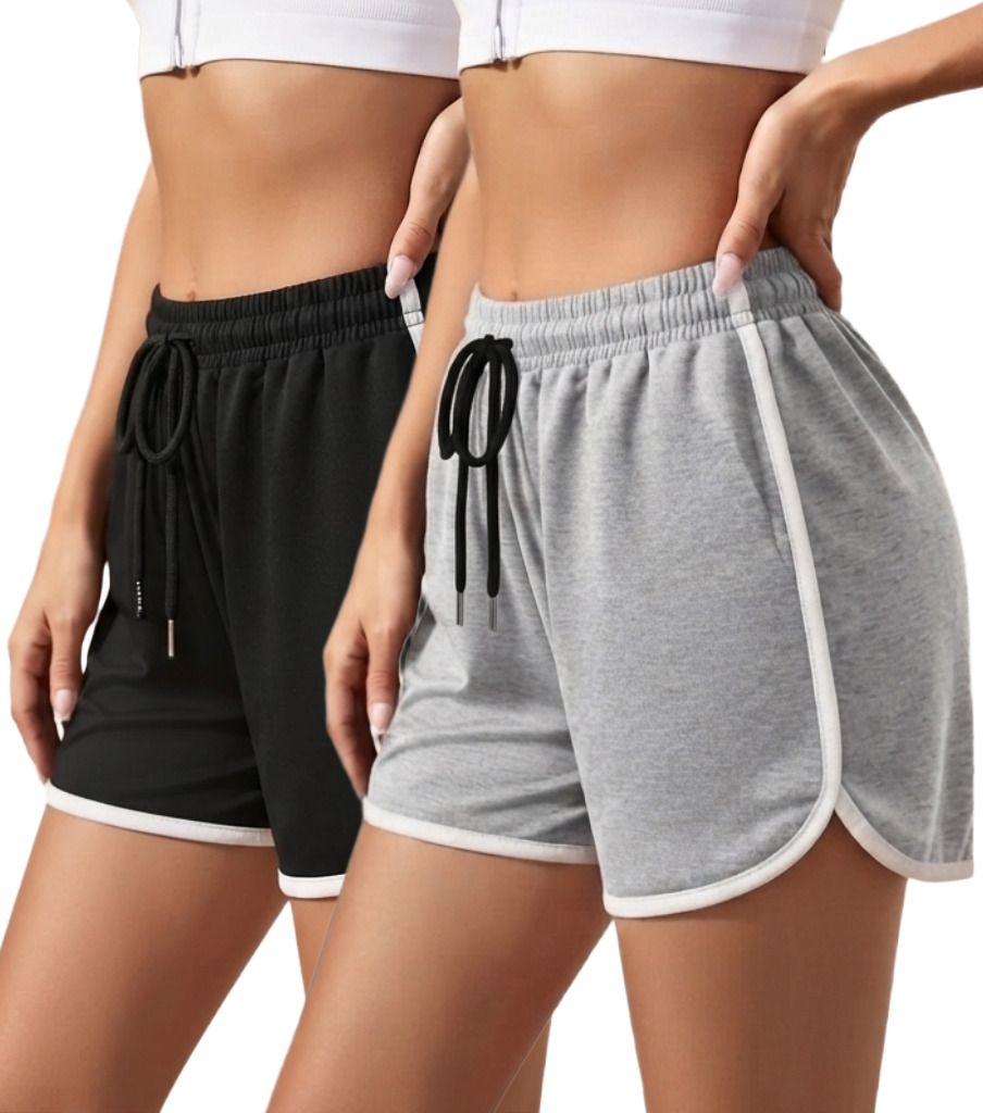 fasha Pack of 2 Solid Women Multicolor Gym Shorts, Running Shorts, Sports Shorts-picture-17