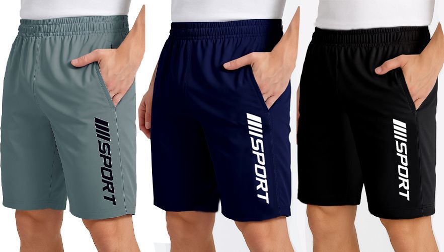 flyzen Solid Men Grey, Dark Blue, Black Regular Shorts-picture-27