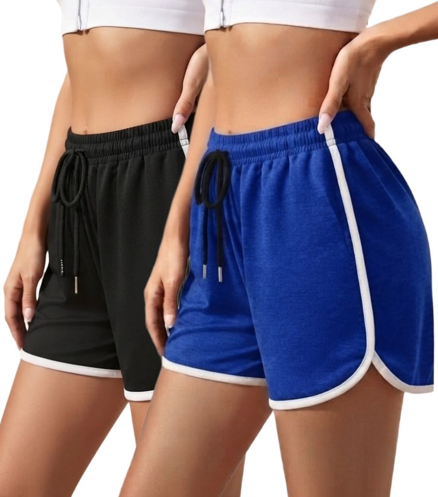 unfld Pack of 2 Solid Women Multicolor Gym Shorts, Running Shorts, Sports Shorts-picture-21