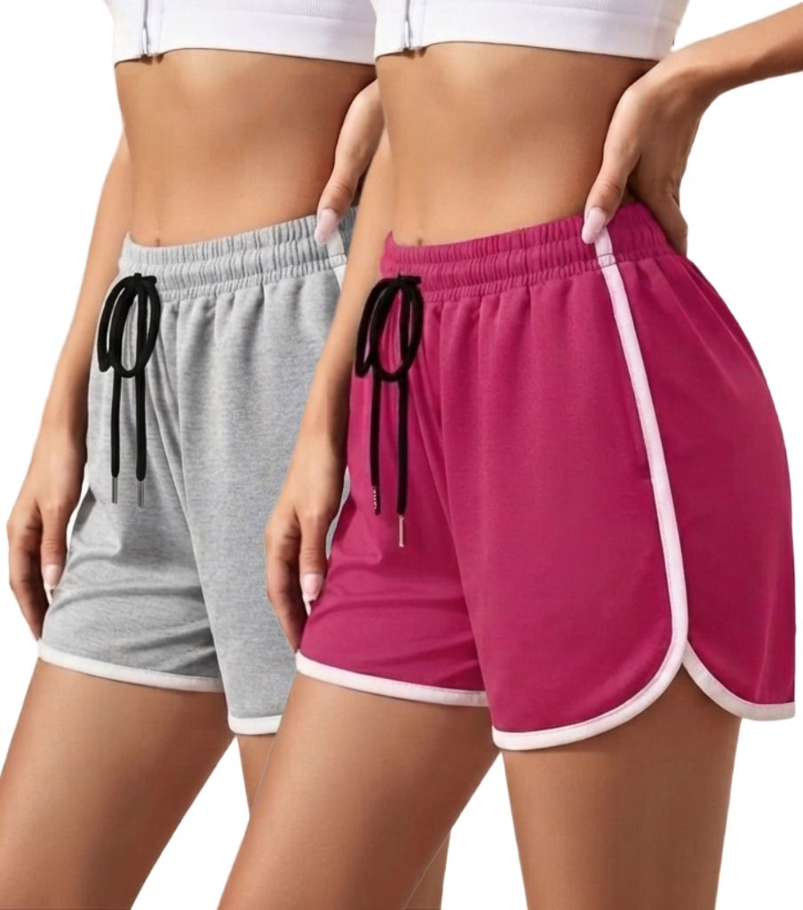 unfld Pack of 2 Solid Women Multicolor Gym Shorts, Running Shorts, Sports Shorts-picture-15