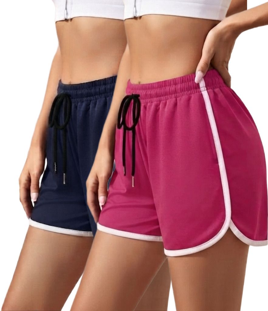 unfld Pack of 2 Solid Women Multicolor Gym Shorts, Running Shorts, Sports Shorts-picture-9